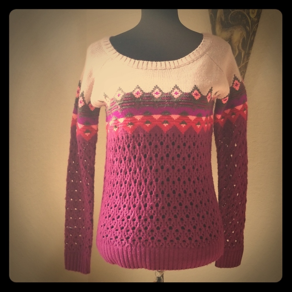 Wet Seal Womens Purple Crochet Cutout Sweater